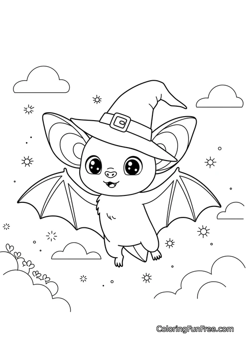 Cute bat wearing witch hat