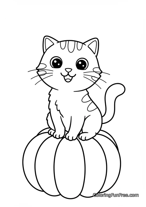Cute cat sitting on pumpkin