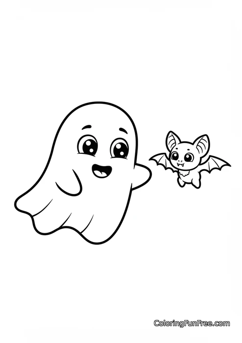 Cute ghost and small bat