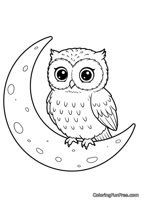 Cute owl on crescent moon