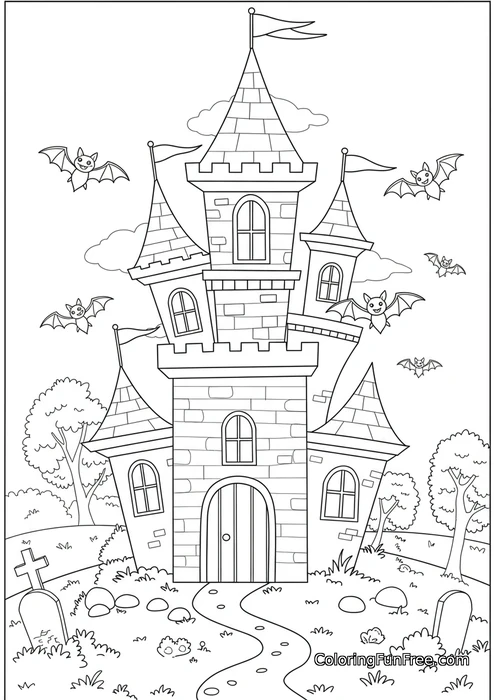 Haunted castle with bats
