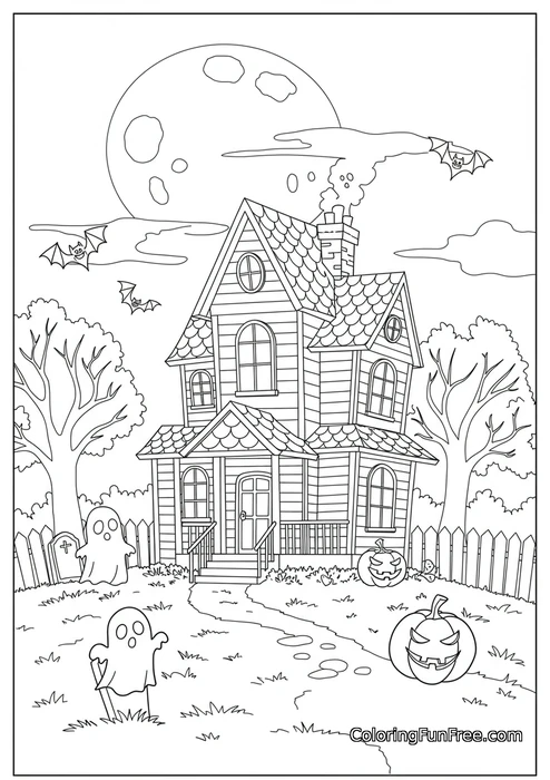 Haunted house with ghosts