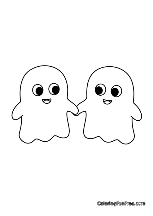 Two cute ghosts holding hands
