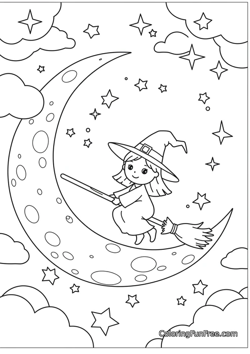 Witch flying on broomstick