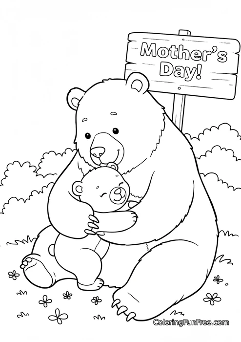 Mother bear hugging cub