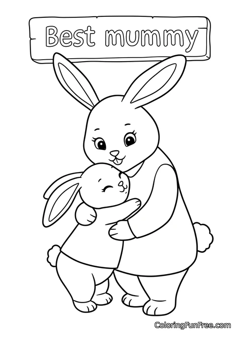 Mother bunny hugging baby