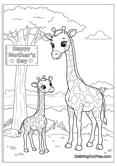 Mother giraffe and calf