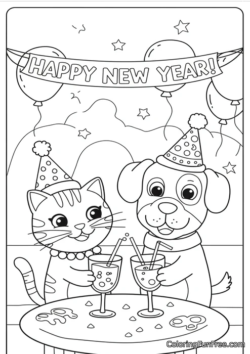 Cat dog celebrating new year