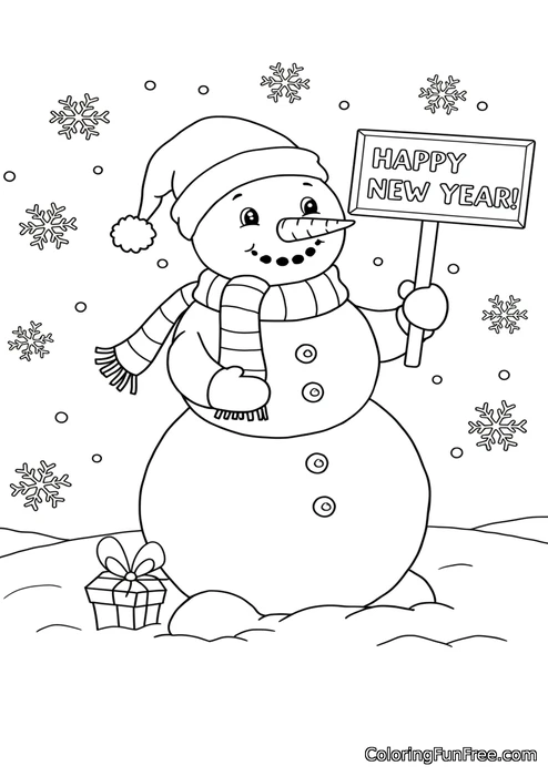 Snowman holding happy new year sign