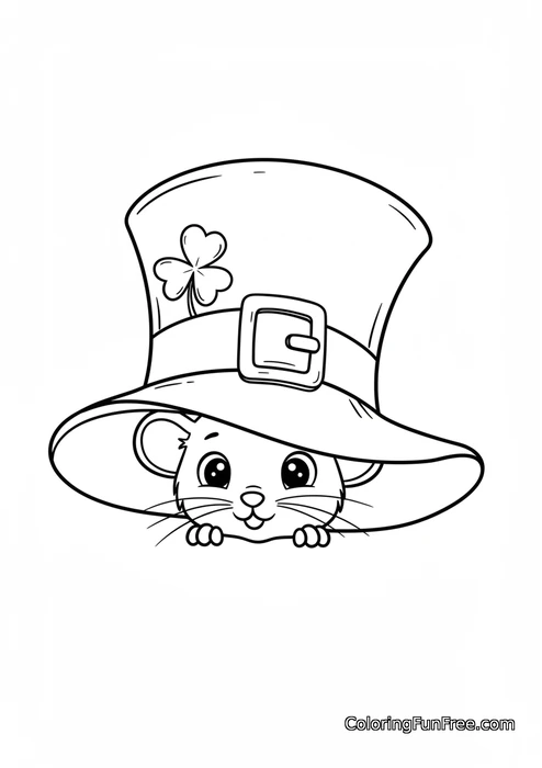 Mouse peeking under leprechaun hat