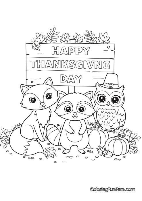 Forest Animals Fox Raccoon Owl Sign