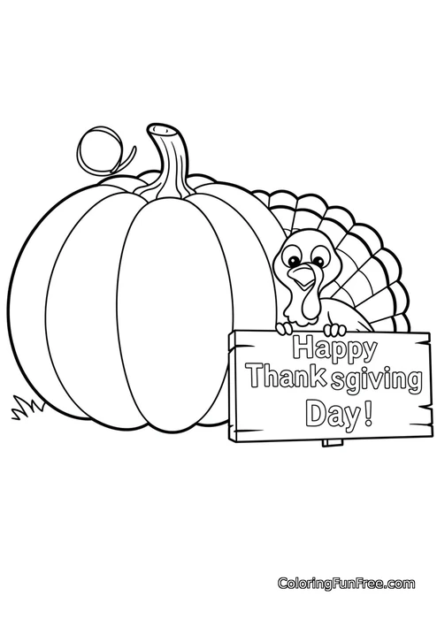Turkey Behind Pumpkin Sign