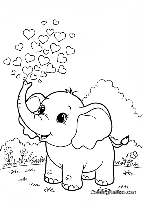 Elephant spraying hearts