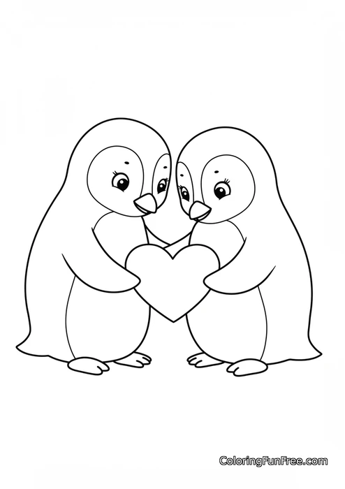 Two penguins holding heart