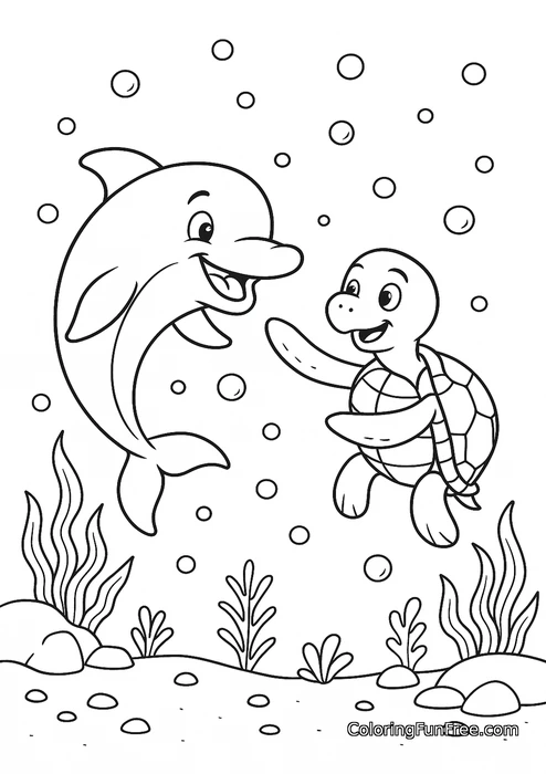 Dolphin and turtle underwater