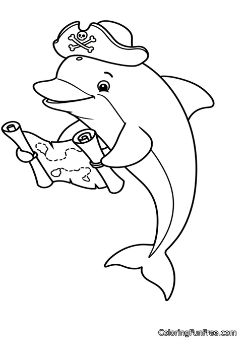 Pirate dolphin with treasure map