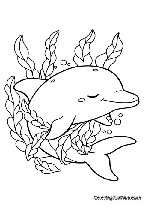 Sleeping dolphin among seaweed