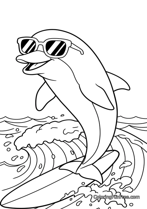 Surfing dolphin with sunglasses