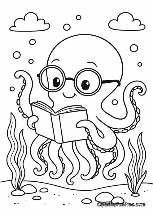 Octopus reading book