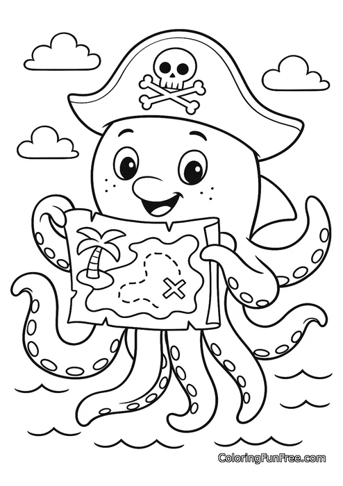 Pirate octopus with treasure map