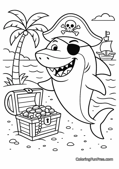 Pirate shark with treasure