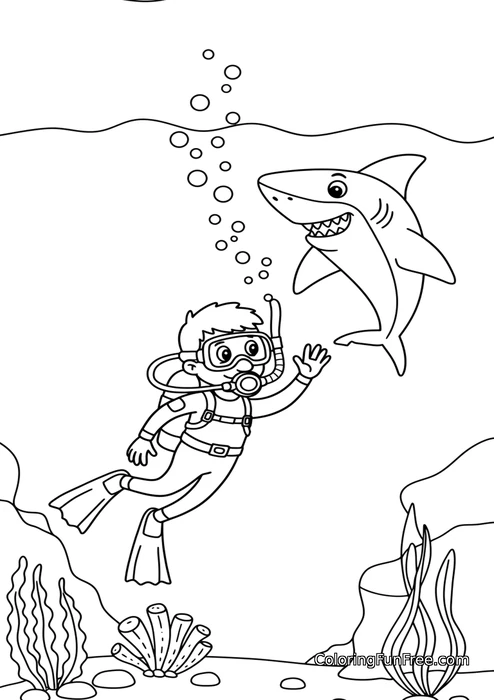 Shark with scuba diver