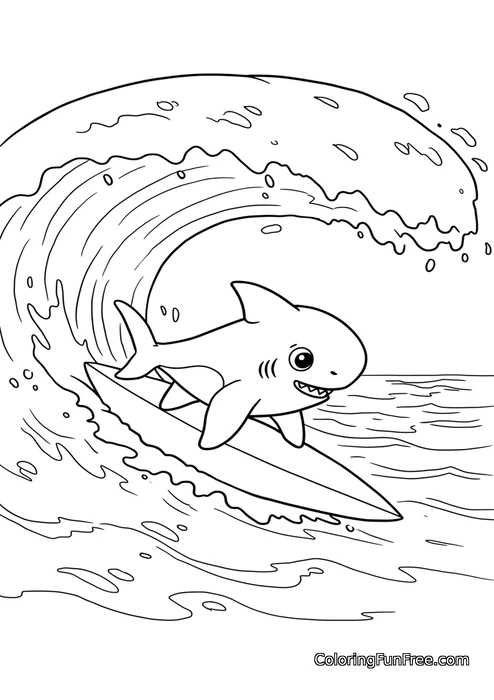 Surfing shark on wave
