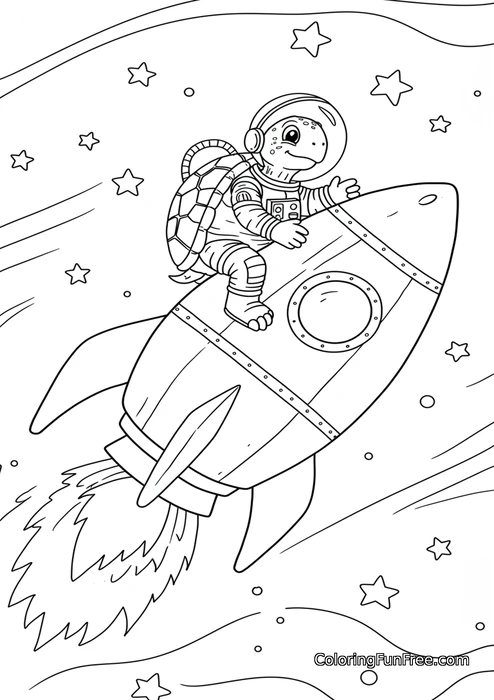 Astronaut turtle riding rocket