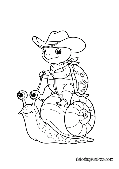 Cowboy turtle riding snail