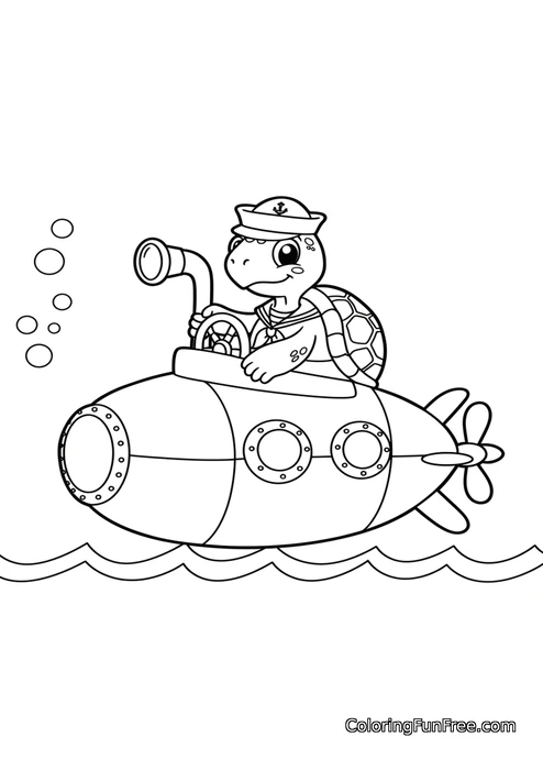 Sailor turtle in submarine