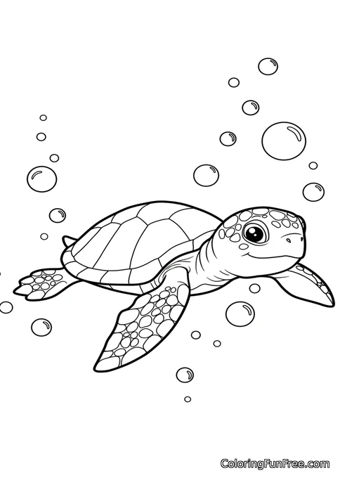 Sea turtle swimming with bubbles