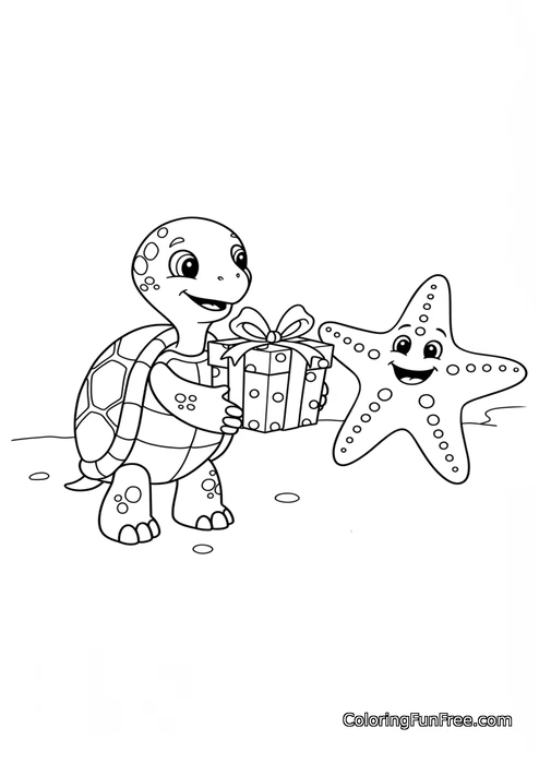 Turtle giving gift to starfish