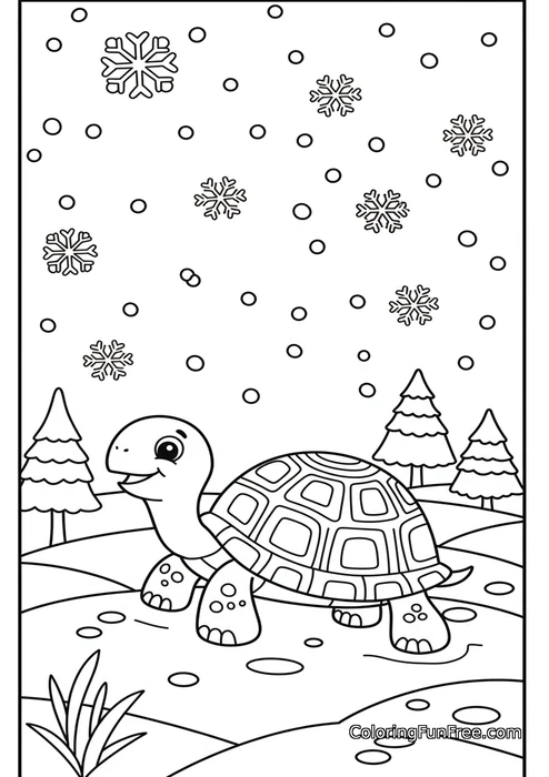 Turtle in snowy winter scene