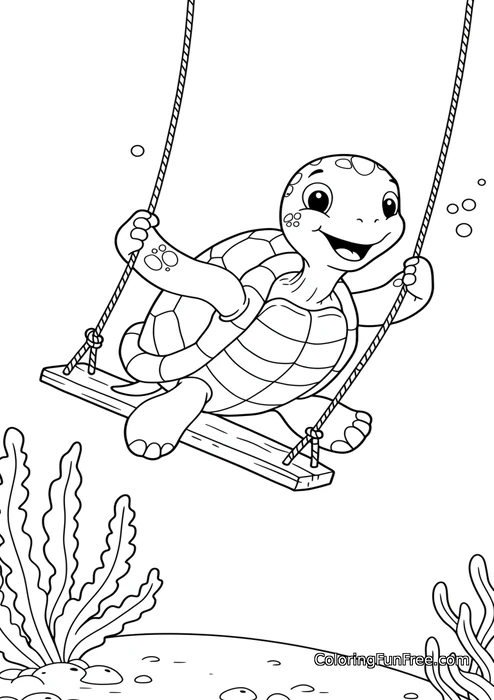 Turtle on swing underwater
