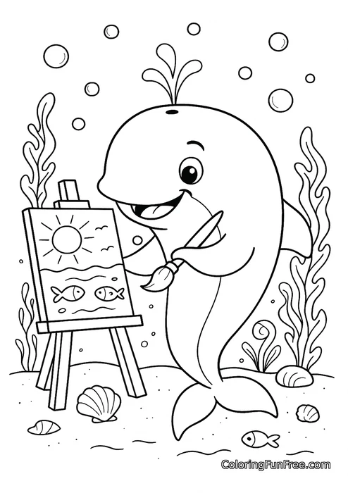 Artist whale painting underwater