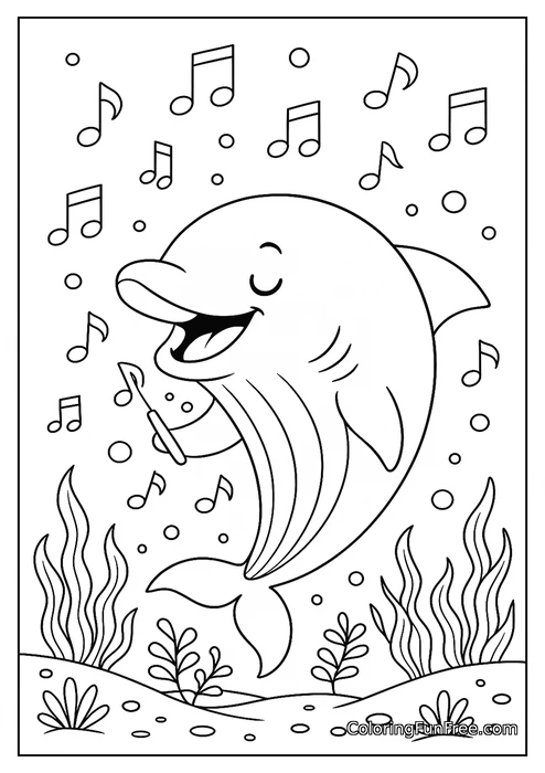 Singing whale with musical notes