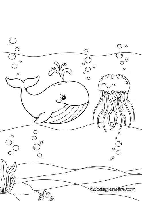 Whale and jellyfish underwater