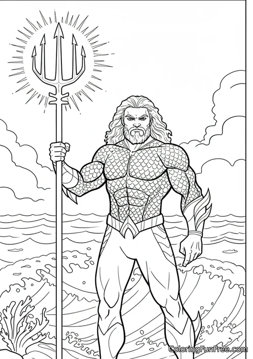 Aquaman holding trident upright