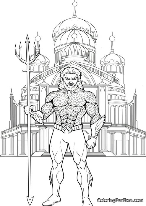 Aquaman in front of atlantis palace