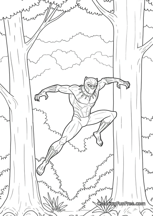 Black panther leaping in forest