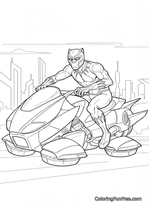 Black panther on futuristic motorcycle