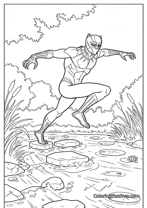 Black panther on stepping stones