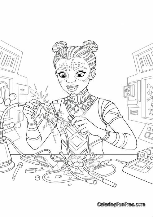 Shuri at workbench
