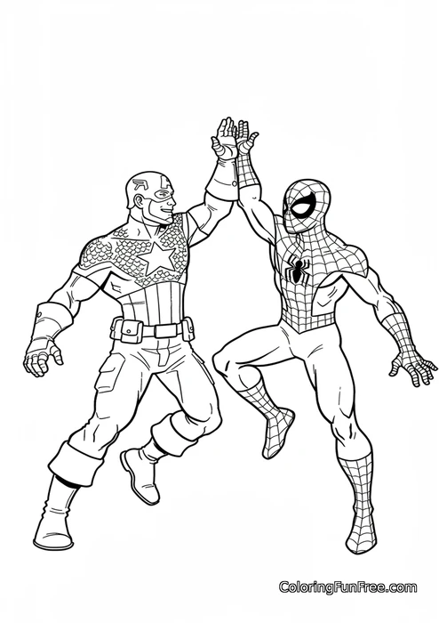 Captain America and Spiderman high five