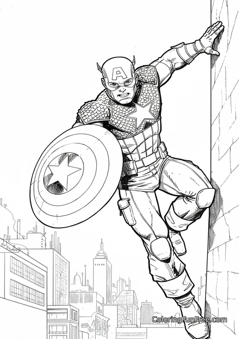 Captain America climbing building