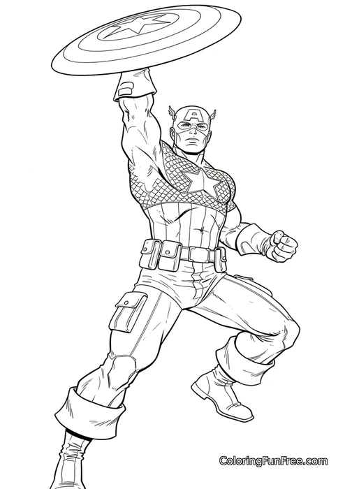 Captain America jumping with shield