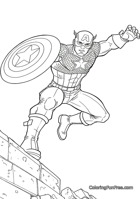 Captain America leaping off wall