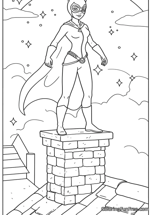 Catwoman climbing building at night