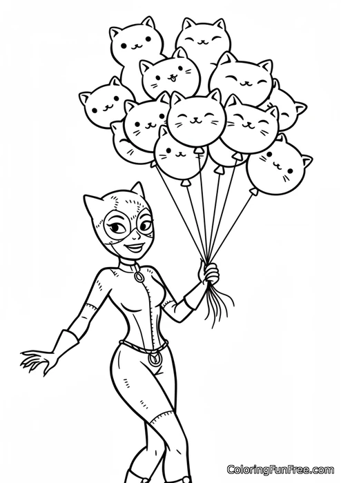 Catwoman holding balloons