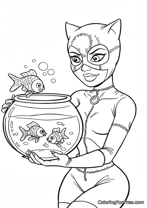 Catwoman holding fishbowl